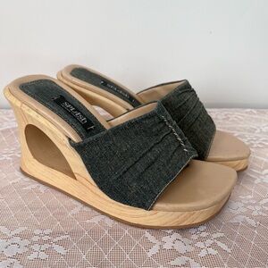 🤎2000s denim wedge sandals🤎